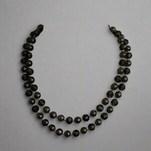 Vintage Gray Iridescent Bead Double Strand Necklace with Adjustable Clasp